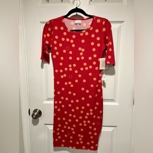 LULAROE JULIE DRESS MIDI STYLE  POLKA DOTS SIZE XS NWT